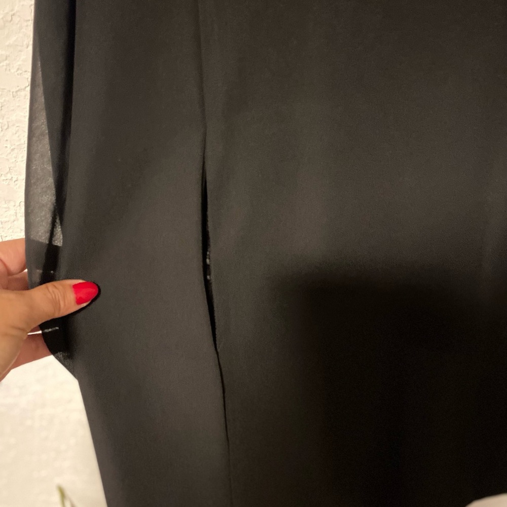 Little Black Dress, Sheer Sleeve Shift Dress with lace neck line, Cocktail Dress - Picture 10 of 13